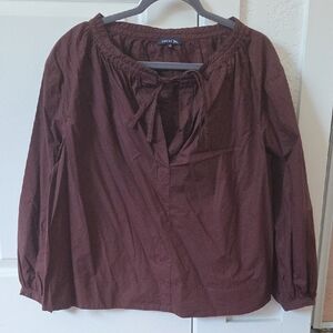 Soeur Women's Dark Brown Tie-Neck Peasant Blouse